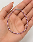 Pulsera Lepidolita 2 mm Facetada - Plata