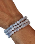 Pulsera Ágata Azul Bandeada o Calcedonia- bola 6 mm (Goma)
