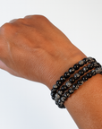 Pulsera Obsidiana Copo de Nieve - Bola 6mm -Goma