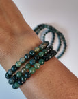 Pulsera Ágata Musgo - bola 6 mm (goma)